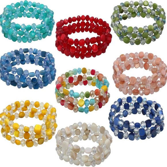 Multi Rows Stackable Stretch Bracelet Colorful Shell Glass Boho Bracelets Trendy - Picture 8 of 8